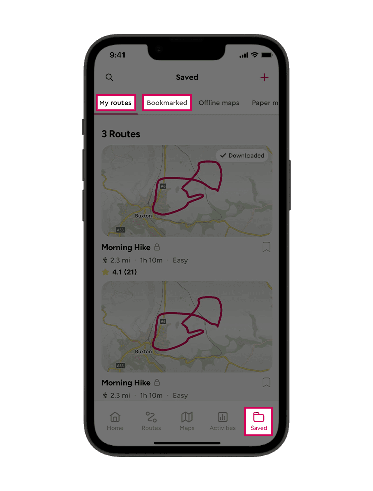 Saved routes tab
