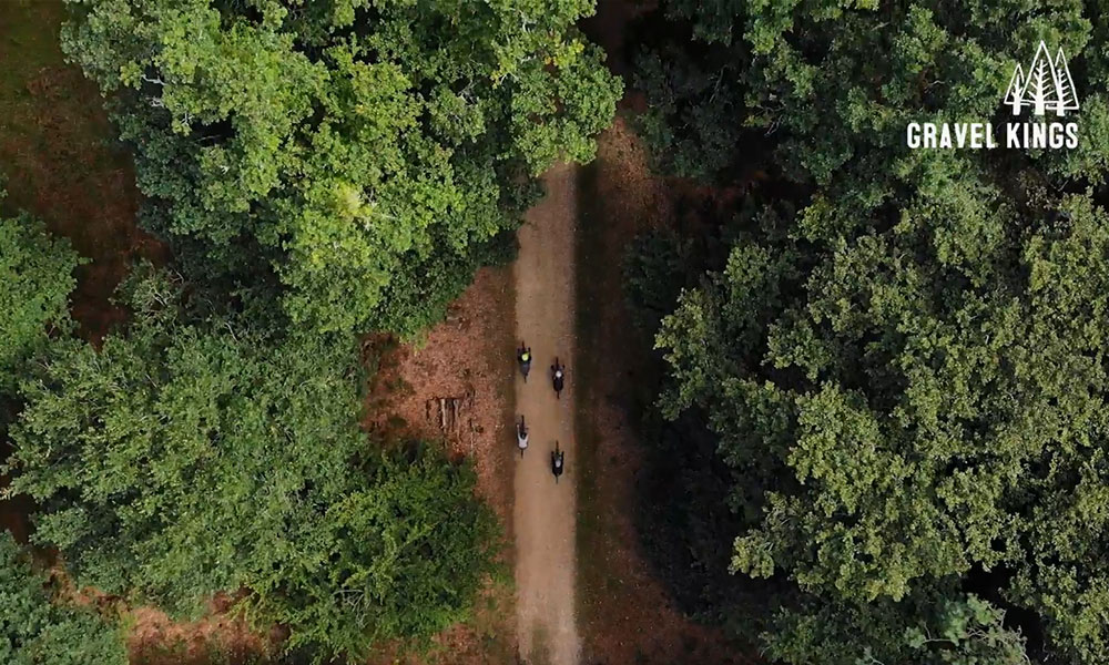 Ariel view of gravel cyclists&nbsp;&nbsp;