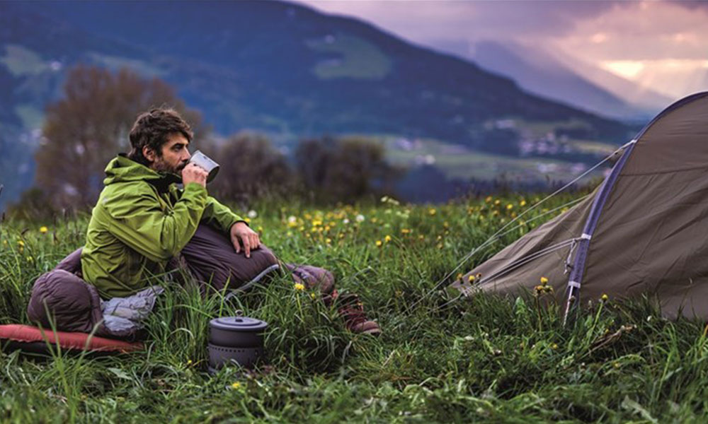 Roben's sleeping bag on a hill