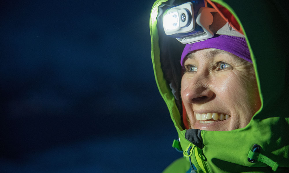 lady with head torch