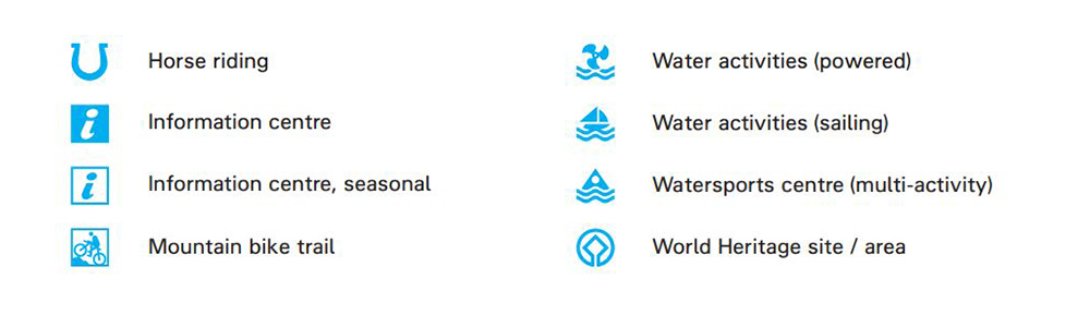 Map symbols for tourist and leisure information