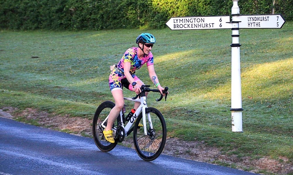 Sam on a road bike leg triathlon&nbsp;