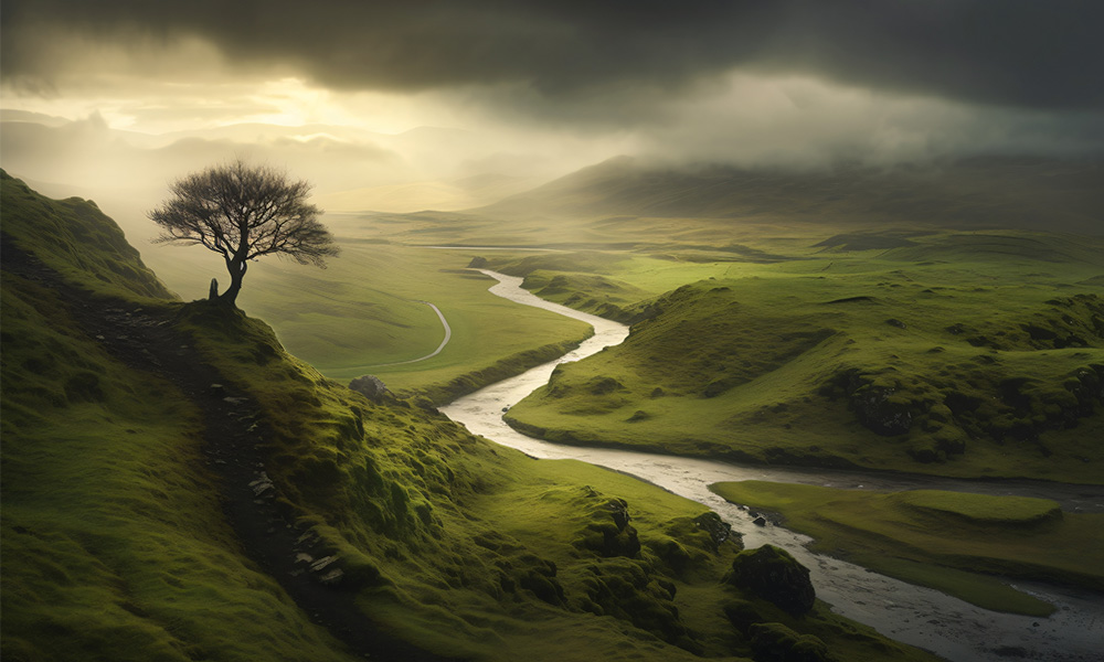 Unpredictable weather over the Scottish mountains in summer