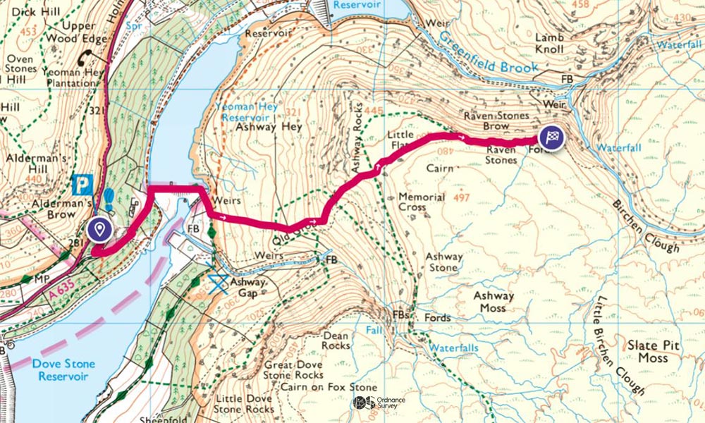 route to the Trinnacle OS Maps&nbsp;