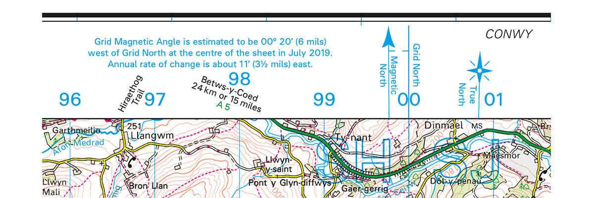 Grid Magnetic Angle on OS Landranger Map