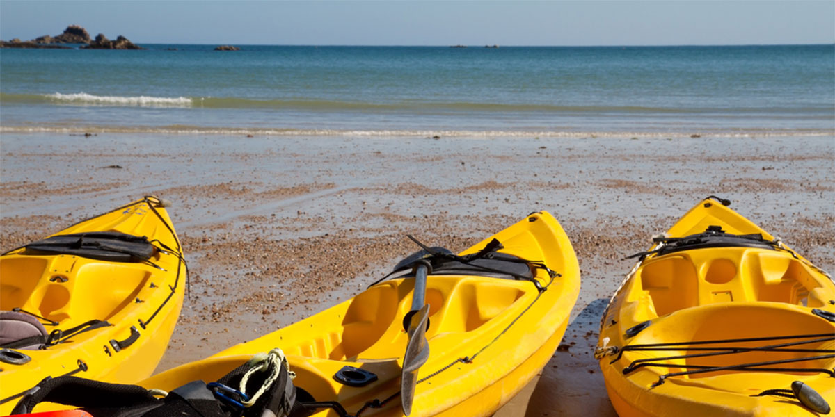 Kayaks on St Brelade’s Bay Beach