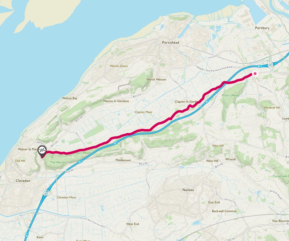 Route map: Caswell Lane / Clevedon Lane​
