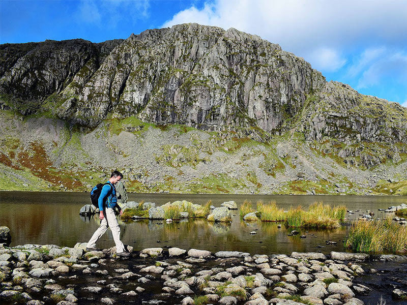 Looking to Pavey Ark's cliffs from Stickle Tarn