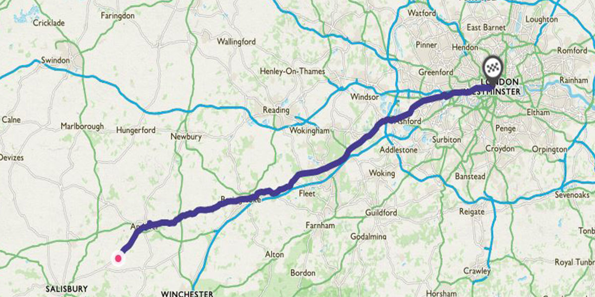 Last stretch of the route - Salisbury to London