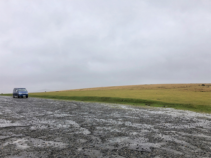Gravel road in a van